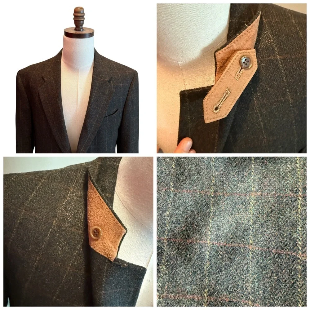Evan Picone Men’s Wool Blazer Sport Jacket Green Size 40S Check Vintage Office